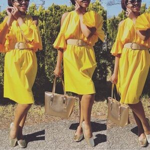 H&M Yellow Midi Dress with Belt